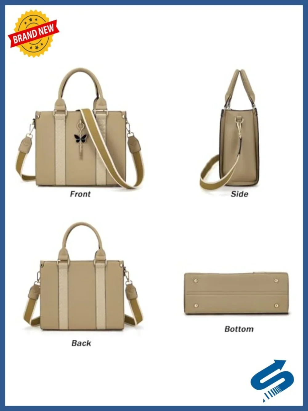 Faux Leather Tote Bag and Matching Wallet Set with Butterfly Pendant, RFID